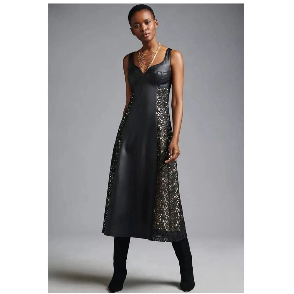Anthropologie Faux Leather and Lace Midi Dress